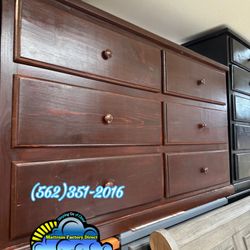 Brown Six Drawer Dresser Solid Wood