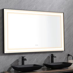 72*48 LED Lighted Bathroom Wall Mounted Mirror with High Lumen+Anti-Fog Separately Control+Dimmer Function