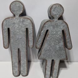Galvanized Metal Male Female Restroom Figures Rustic Industrial Home Decor 14.5"
