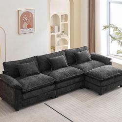 Black L-Shaped Sofa & Ottoman 