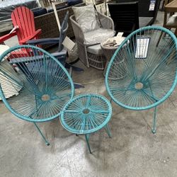 BRAND NEW In Box Patio Coffee Table And Chairs Turquoise / Teal
