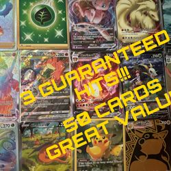 Pokemon 50 Cards 3 Guaranteed Hits