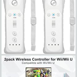 ADHJIE Wii Remote Controller, 2 Packs Wireless Controller Compatible with Wii/Wii U with Wrist Strap & Silicone Case, White