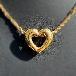 Jewelry 14k hollow yellow gold heart Puffed Pendant charm