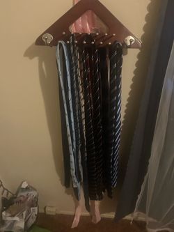 Lot of Men's Dress Ties on Wooden Hanger