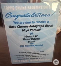 Topps 2025-26 Bowman Chrome Nikola Jokić BCA-NJ Auto Black Mojo 03/10 DEN