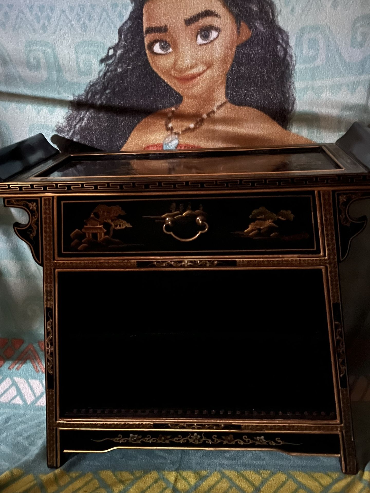 Black Lacquer Oriental Altar Style Cabinet