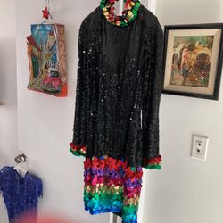 Dress Fashion Dressy Disco  Big Colorful Sequins  Glitter Dance Away  On Black Sequins