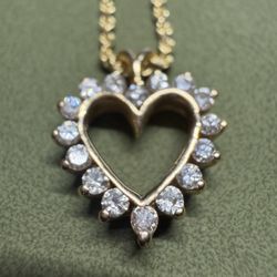 14k Solid Gold Rope Chain + Natural Diamond Heart Pendant 0.65ct 