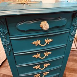 Gorgeous!! Vintage Peacock Teal Lingerie Dresser 