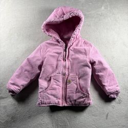 Carhartt Hooded Jacket Kids 3T Pink Sherpa Lined Canvas Work Coat Heavyweight
