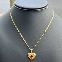 Jewelry 10k yellow gold Cuban chain ruby stone 1.00CTW  heart pendant necklace 24.25” 2.10mm