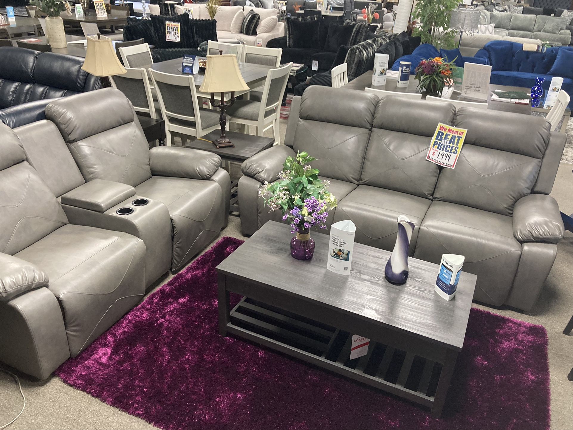 $1899 Light Gray Leather Sofa+Loveseat🩵