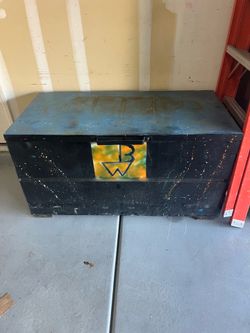 Industrial metal toolbox with tools￼