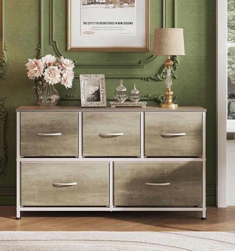 5 Drawer Fabric And Metal Dresser / Storage