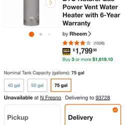 Rheem Water Heater 75 Gallons