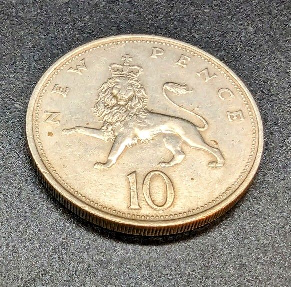 1973 Ten New Pence England United Kingdom British Circulated Coin 10