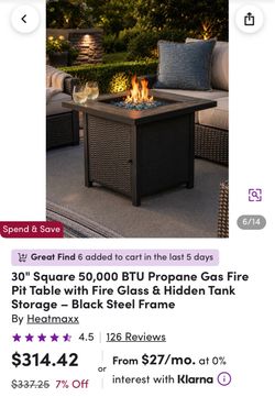 Heatmaxx 30" Square Propane Gas Fire Pit Table