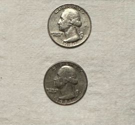 Set of 2 1981 Quarters Rare Filled Mint Mark Error, Error on Liberty