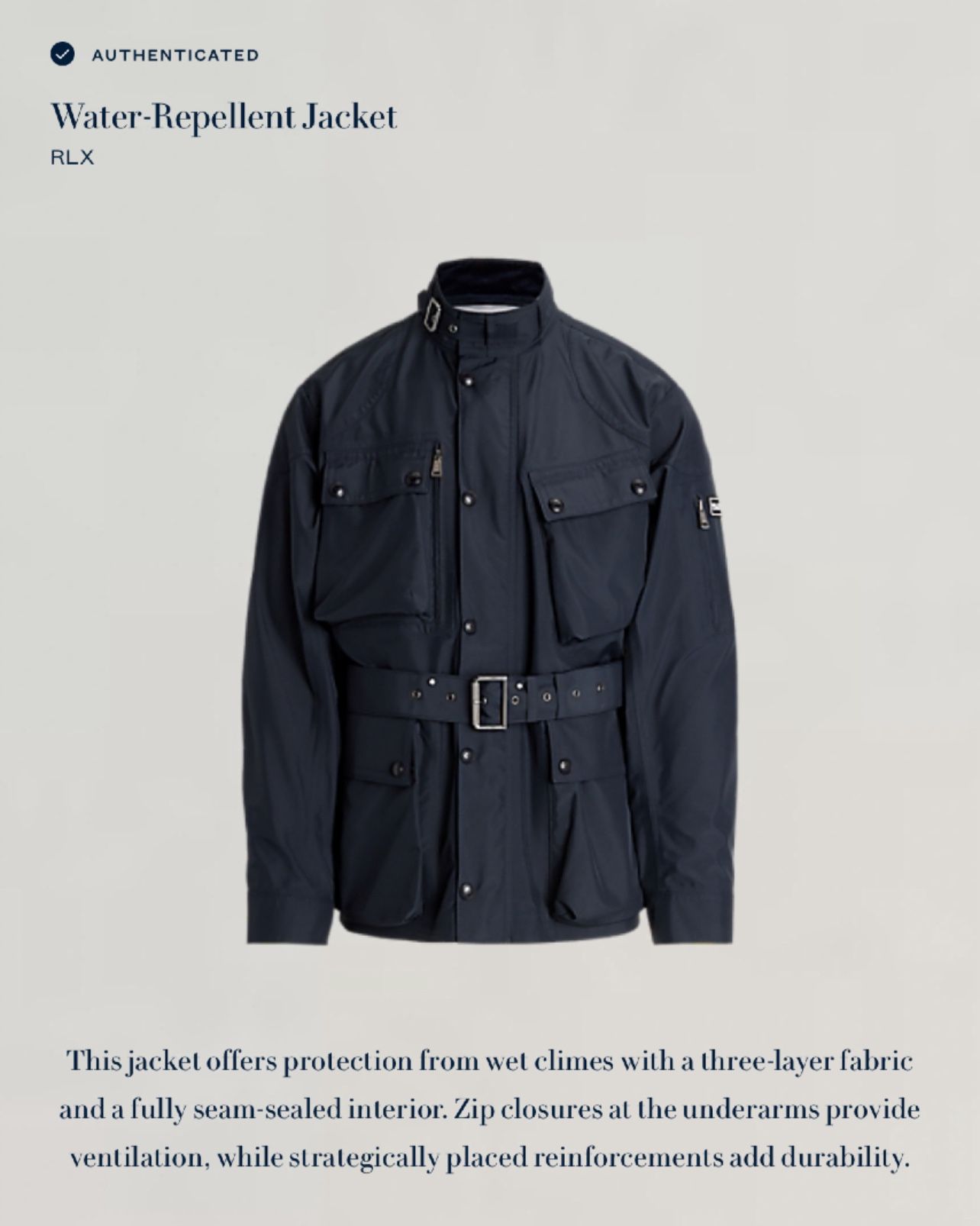 Ralph Lauren RLX Kline Shell Jacket Mens Size Large Belted Field Coat Navy $798