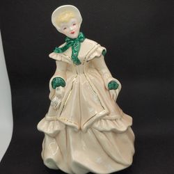 Vintage Florence Ceramics Figurine Melanie Blond White Dress Gold Trim 7.5"