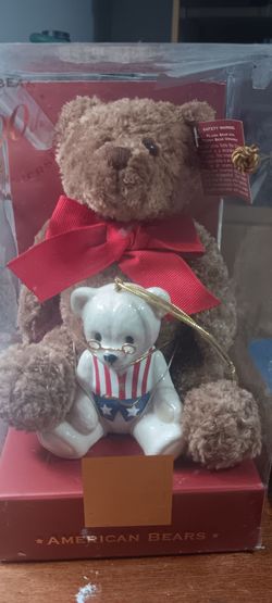 American Bears Plush Bear with porcelain Ornament Set