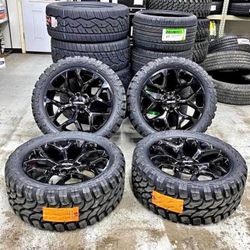 Snowflake 22” Gloss Black Wheels 33x12.50R22 RDR MT Tires For Sale, WE FINANCE 