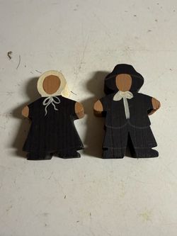 Pilgrim Decorations Wood Thanksgiving Small Cute Decor BOTH FOR