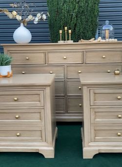 POTTERY BARN INSPIRED LARGE DRESSER & TWO MATCHING NIGHTSTAND/ REFINISHED