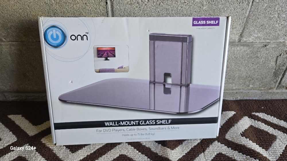 Onn Wall Mount Glass Shelf 17in W x 6.3in H