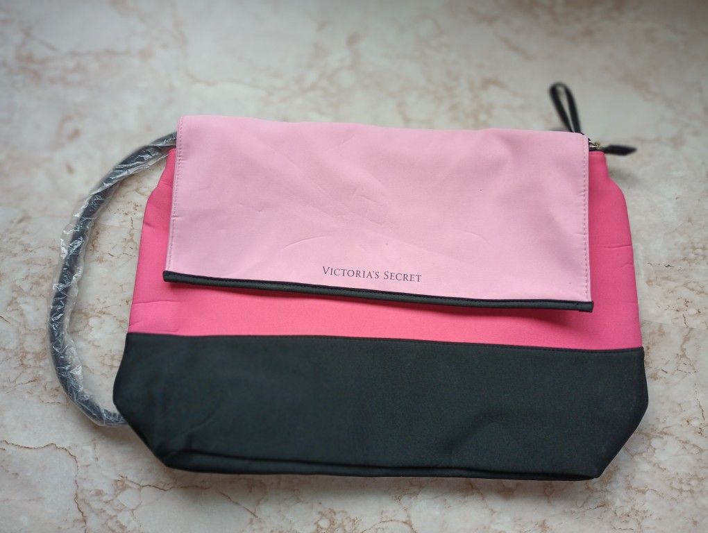 Victoria's Secret Pink & Black Beach Cooler Tote Bag With Strap, Zip New