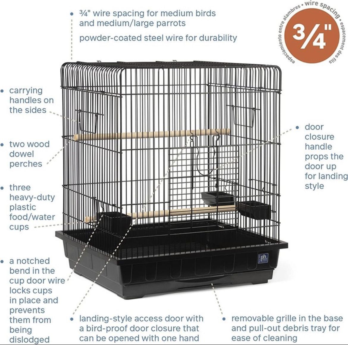 Prevue Hendryx Square Roof Parrot Cage, Black and Cover