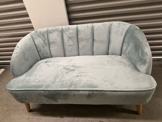 Light Blue Velvet Channel Tufted Loveseat