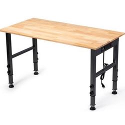 Newly Assembled 48" Height Adjustable Workbench, 2000 LBS Load Capacity Rubber Wood Top Workstation
