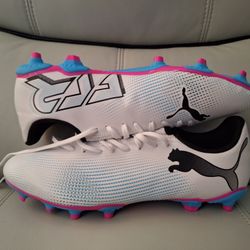PUMA Men's Future 7 Play FG AG Cleate/Boots. White/Black/Poison Pink