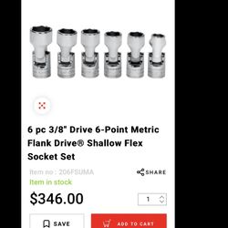 snap on 3/8 drive 6 point metric flank swivel socket