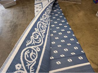 Travel, trailer, RV, patio mat rug, blue and white Travel, trailer, RV, patio mat rug, blue and white