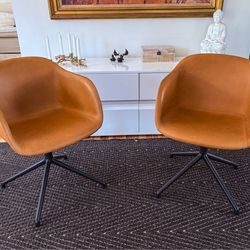 Stylish MUUTO  Genuine Cognac Leather Swivel Arm Chairs