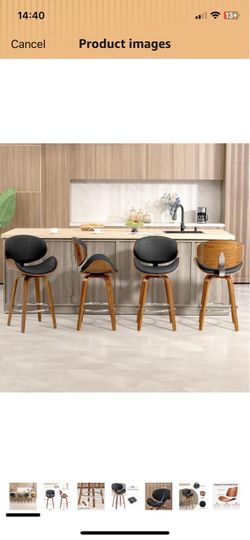26'' Swivel Bar Stools Set of 4, Upholstered Faux Leather. Black