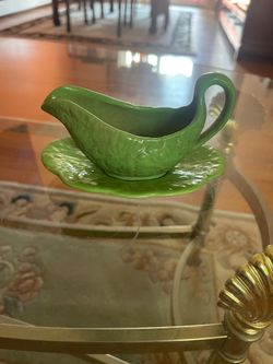 Devon Ware Fielding mint green Leaf Sauce Boat and dish