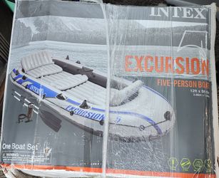 Intex Excursion 5 Inflatable Boat Set – 5 Person – 12ft – Oars & Pump Included – Open Box