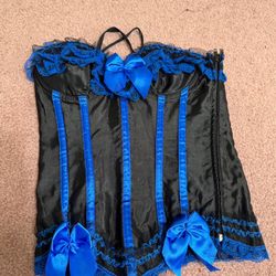 New Small Black Blue Corset Renaissance Dress Victorian Costume Lace 