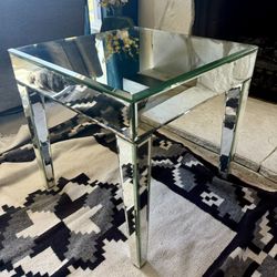 Beveled Mirrored Side Table Nightstand 