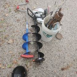 Ice fishing auger tip ups and miscellaneous