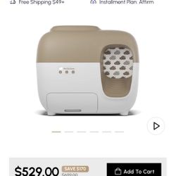 PetSnowy Self-Cleaning Modern Cat Litter Box Beige & White.