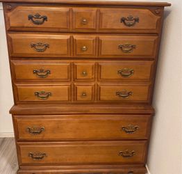 Tall Wood Dresser with Brass Hardware