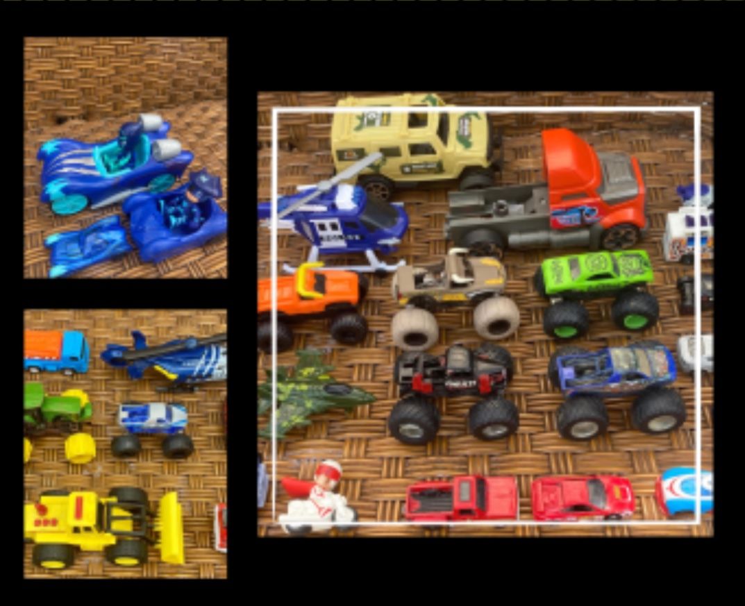 For a bulk toy lot of approximately 100 items, including: • Hot Wheels Dino track • Car mat • 2 remote control cars • Various toy cars!