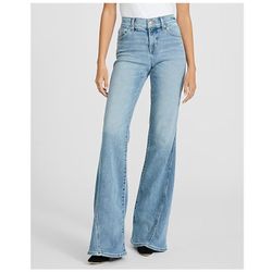 NEW Express women's size 4R mid rise light wash twist seam hyper sculpt '70s bell bottom flare jeans