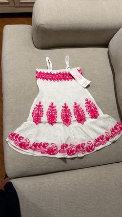 White Embroidered Sundress with Pink Detail size 2T & 3T