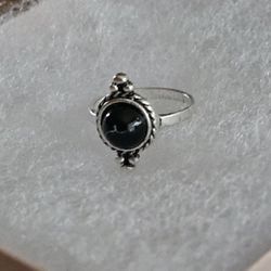 Silver Ebony Onyx Victorian Ring